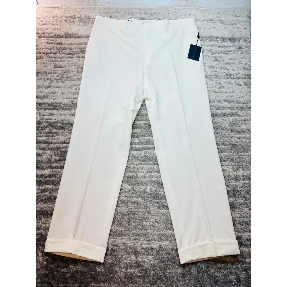 NOS Polo Ralph Lauren Dress Pants Men 36 White Made in Italy Cotton Cuffed Chino